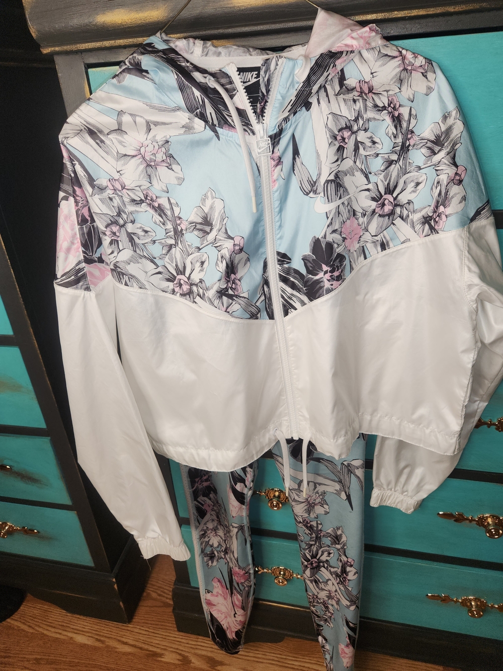 Nike Floral Hooded Windbreaker Jacket and Matching Leggings